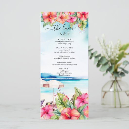 Tropische Hibiscus Beach Bestemming Menu (Staand voorkant)