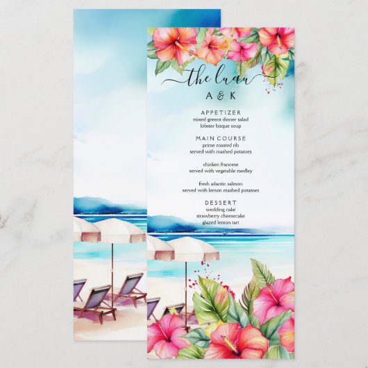 Tropische Hibiscus Beach Bestemming Menu (Voorkant / Achterkant)