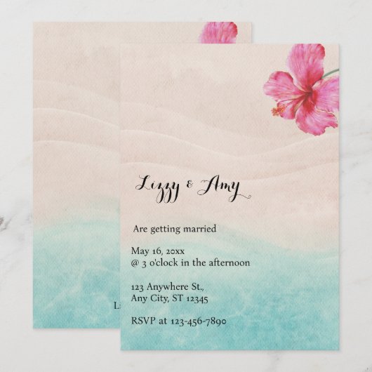 Tropische Hibiscus Beach bruiloft uitnodiging (Voorkant / Achterkant)