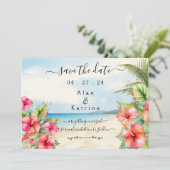 Tropische Hibiscus Beach Flat Save the Date Kaart (Staand voorkant)
