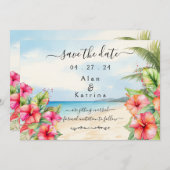 Tropische Hibiscus Beach Flat Save the Date Kaart (Voorkant / Achterkant)