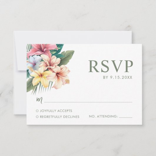 Tropische Hibiscus bestemming bruiloft RSVP kaart (Voorkant)