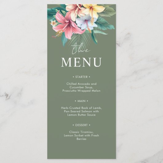 Tropische Hibiscus Bestemming Trouw Menu Kaart (Voorkant)