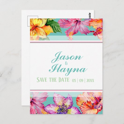 Tropische Hibiscus bewaar de datum Briefkaart (Voorkant / Achterkant)