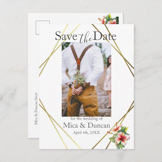 Tropische Hibiscus Bewaar de datum Foto QR Code Briefkaart (Voorkant / Achterkant)