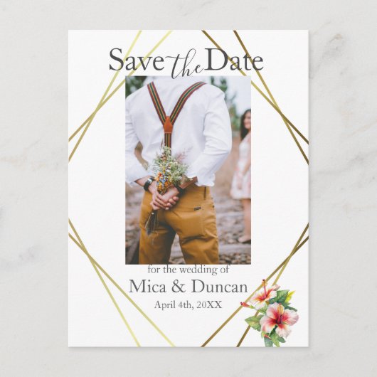 Tropische Hibiscus Bewaar de datum Foto QR Code Briefkaart (Voorkant)