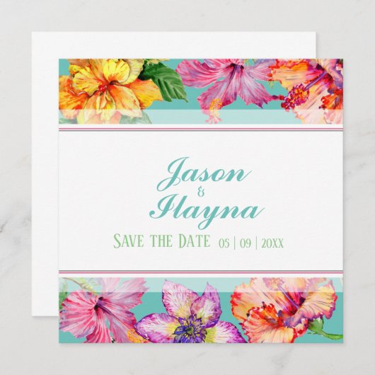 Tropische Hibiscus bewaar de datum platte Kaart (Voorkant / Achterkant)