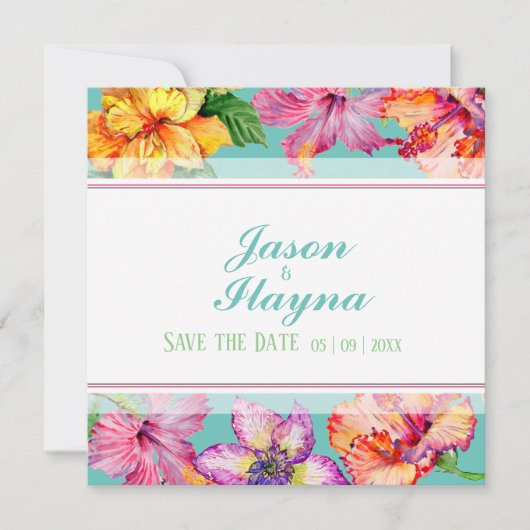 Tropische Hibiscus bewaar de datum platte Kaart (Voorkant)