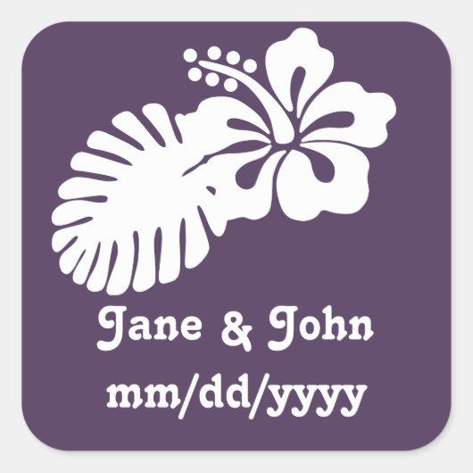 Tropische hibiscus bij Paarse ticker Vierkante Sticker (Voorkant)