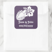 Tropische hibiscus bij Paarse ticker Vierkante Sticker (Tas)