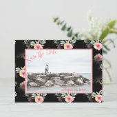 Tropische Hibiscus Black foto Save the Date (Staand voorkant)