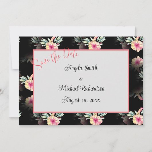 Tropische Hibiscus Black foto Save the Date (Achterkant)