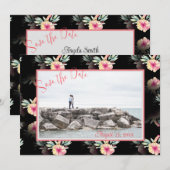 Tropische Hibiscus Black foto Save the Date (Voorkant / Achterkant)