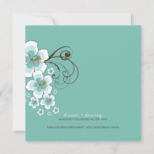 Tropische Hibiscus Blauw Luau Strand Bruiloft Uitn Kaart (Achterkant)