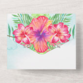 Tropische hibiscus Bloedbad Waterverf strand bruil All In One Uitnodiging (Achterkant)