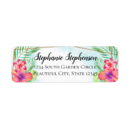 Tropische hibiscus Bloedbad Waterverf strand bruil Etiket