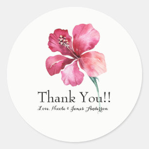 Tropische Hibiscus Bloem Bruiloft Favor Ronde Sticker
