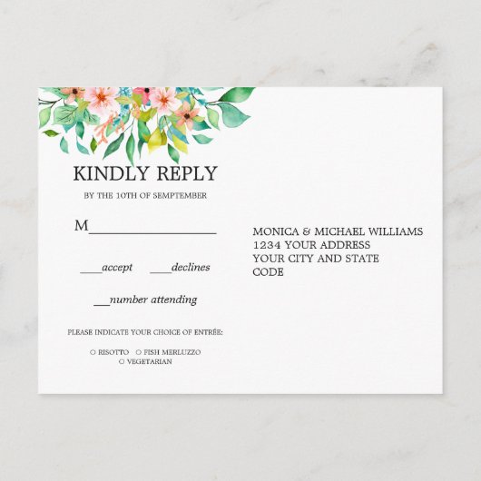 Tropische Hibiscus Bloem Bruiloft RSVP MAALTIJDKEU Uitnodiging Briefkaart (Achterkant)