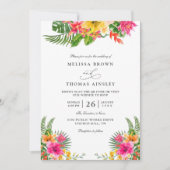 Tropische Hibiscus Bloem Elegante QR Code Bruiloft Kaart (Voorkant)