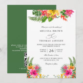 Tropische Hibiscus Bloem Elegante QR Code Bruiloft Kaart (Voorkant / Achterkant)