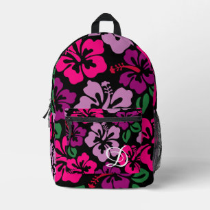 Tropische hibiscus bloem Hawaii roze zwart bloemig Bedrukte Rugzak