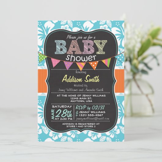 Tropische Hibiscus Bloem Krijtbord Baby shower Kaart (Staand voorkant)
