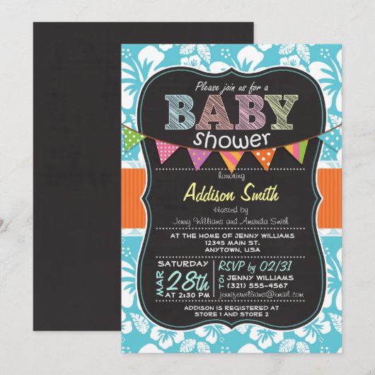 Tropische Hibiscus Bloem Krijtbord Baby shower Kaart (Voorkant / Achterkant)