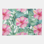 Tropische Hibiscus Bloem Monstera Patroon Theedoek (Horizontaal)