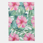 Tropische Hibiscus Bloem Monstera Patroon Theedoek (Verticaal)