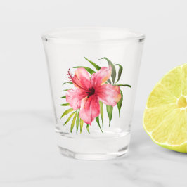 Tropische Hibiscus Bloem Palm Luau Feest Shot Glas