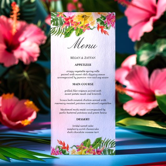 Tropische Hibiscus Bloem Palmen Bruiloft Menu