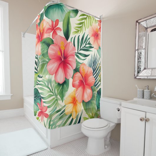 Tropische hibiscus bloem patroon douchegordijn (In situ)