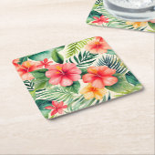 Tropische hibiscus bloem patroon kartonnen onderzetters (Schuin)