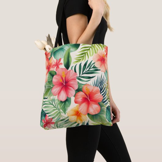 Tropische hibiscus bloem patroon tote bag (Dichtbij)