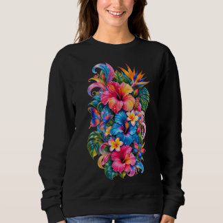 Tropische Hibiscus Bloem Sweatshirt, Kleurrijke Bo Trui