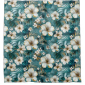 Tropische Hibiscus Bloem Teal Douchegordijn (Voorkant)