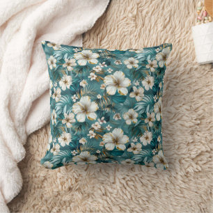 Tropische Hibiscus Bloem Teal Kussen