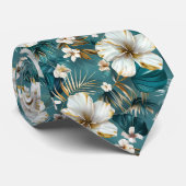 Tropische Hibiscus Bloem Teal Stropdas (Opgerold)