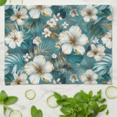 Tropische Hibiscus Bloem Teal Theedoek (Gevouwen)