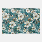 Tropische Hibiscus Bloem Teal Theedoek (Horizontaal)