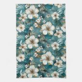 Tropische Hibiscus Bloem Teal Theedoek (Verticaal)
