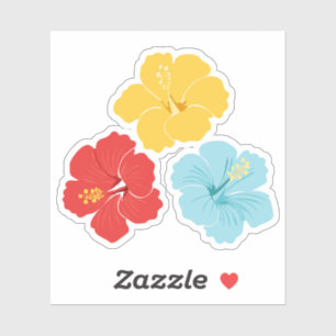 Tropische Hibiscus Bloem Trio – Rood, Geel & Blauw Sticker