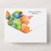 Tropische hibiscus bloem vogel van het paradijs el all in one uitnodiging (Achterkant)