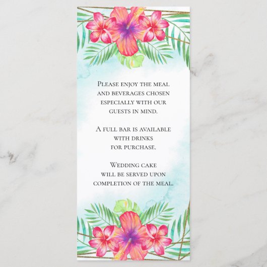 Tropische Hibiscus Bloem Waterverf Strand Menu (Achterkant)