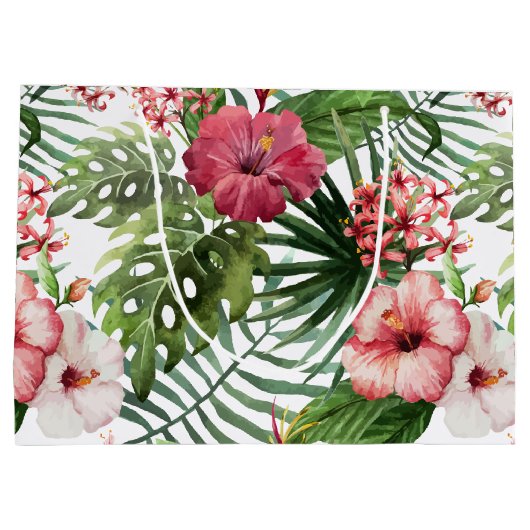 Tropische hibiscus-bloemen bladeren bladblaaspatro large cadeautasje (Achterkant)