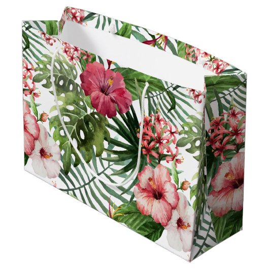 Tropische hibiscus-bloemen bladeren bladblaaspatro large cadeautasje (Achterkant Gekanteld)