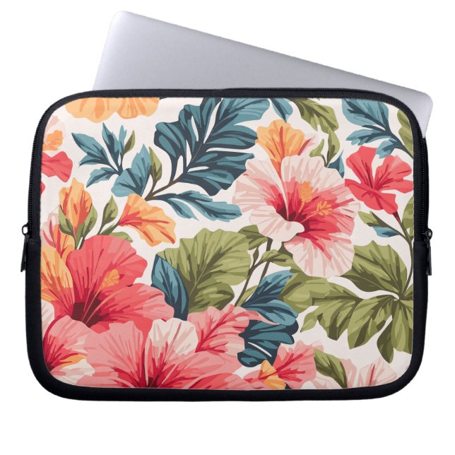 Tropische Hibiscus Bloemen Elegantie Laptop Sleeve (Voorkant)