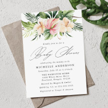 Tropische Hibiscus Bloemen en Bladeren Baby Shower