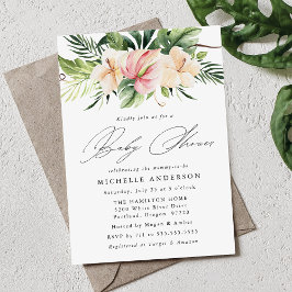 Tropische Hibiscus Bloemen en Bladeren Baby Shower Kaart