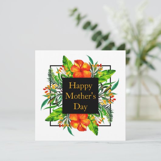 Tropische Hibiscus Bloemen Gelukkige Moederdag Feestdagenkaart (Staand voorkant)
